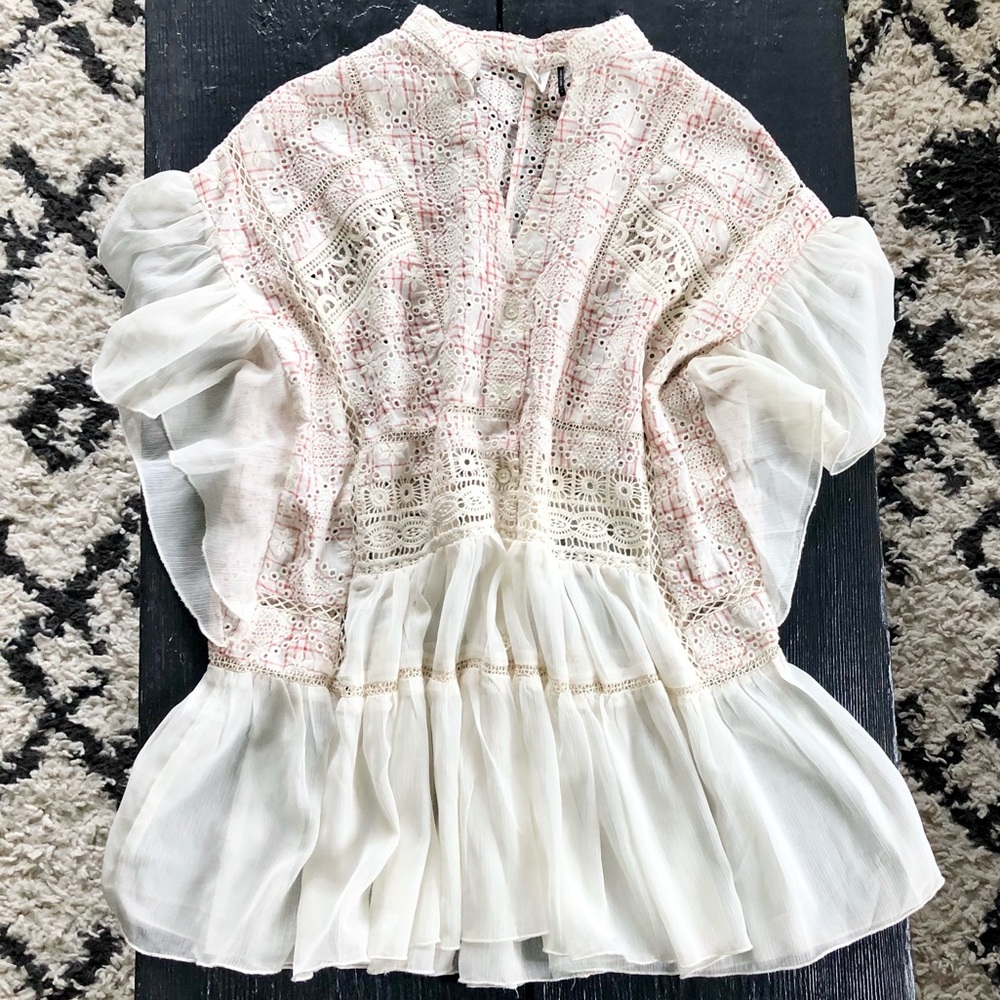 Anthropologie Akemi + Kin Boho Eyelet Ruffle Top - Picture 6 of 13